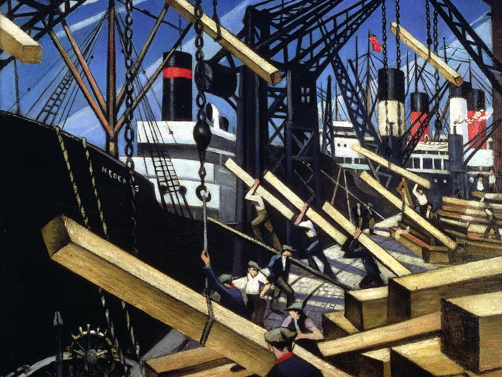 Loading Timber, Southampton Docks, 1916-17 by Christopher Richard Nevinson