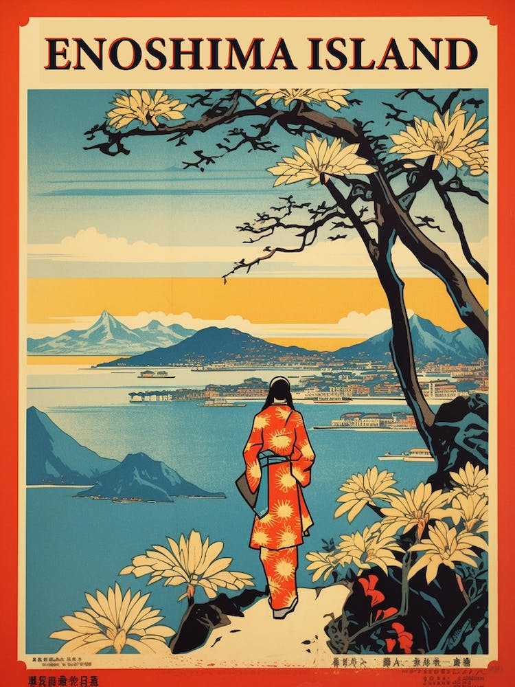 Enoshima Island, Japan Vintage Travel Art 4 Poster