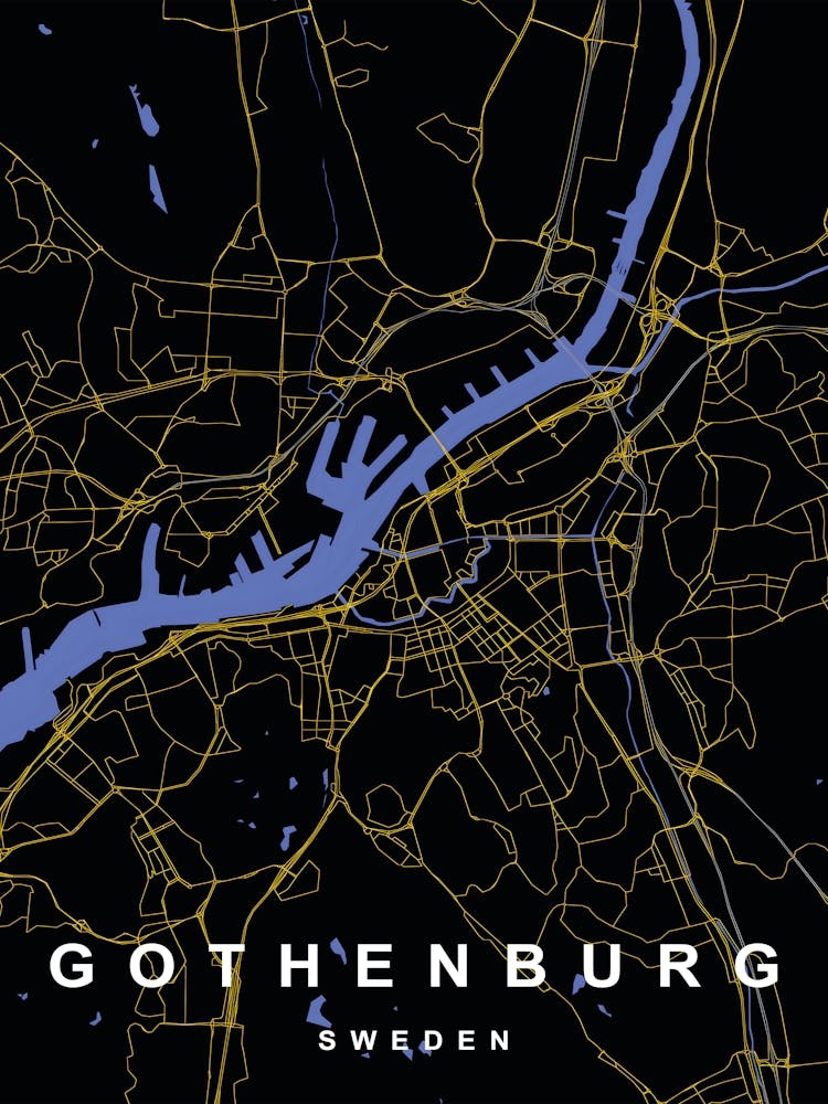 Gothenburg Sweden City Map Black and Gold