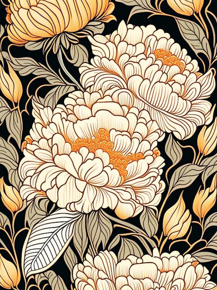 Cut Flowers Of  Peonies Orange 1 Drawing