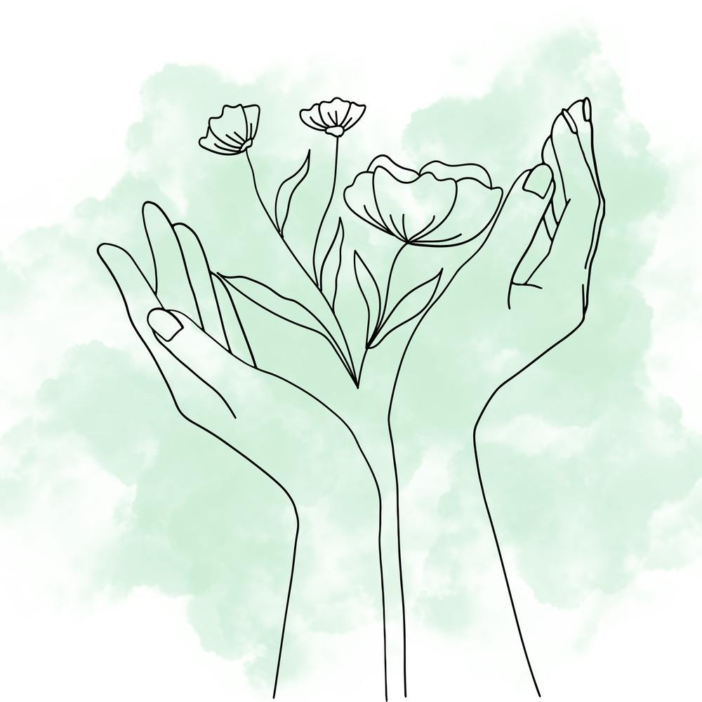 Hands Holding Flowers Vector Illustration