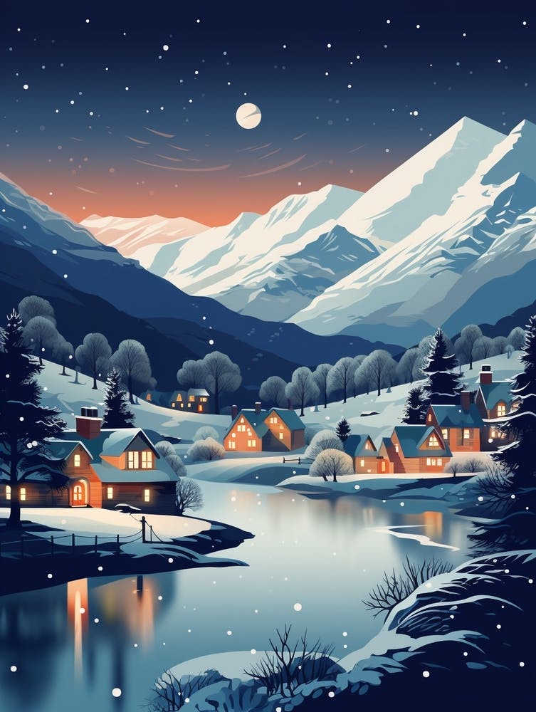 Winterreise Nachtillustration Lake District United Kingdom 1