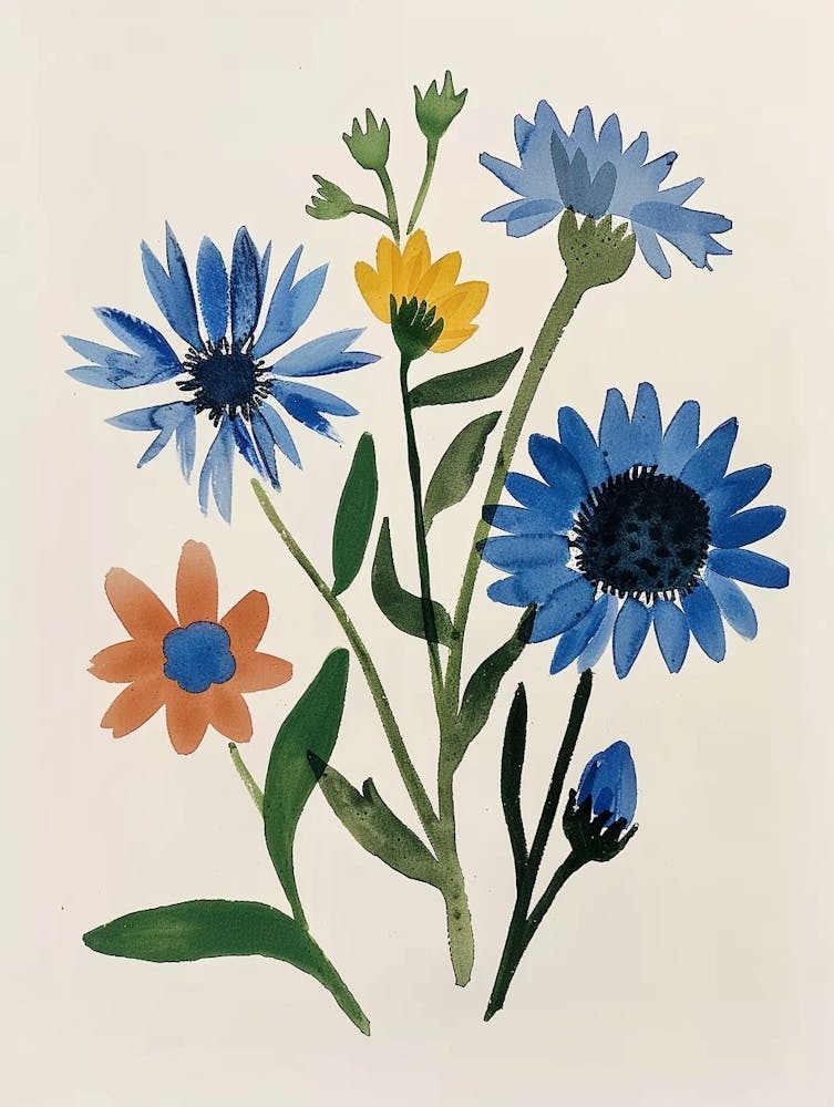 Gemalte Blumen Kornblume 1