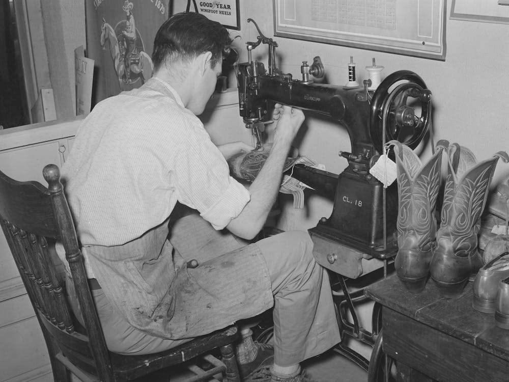 Repairing Cowboy Boots In Boot Shop, Alpine, Texas By Russell Lee