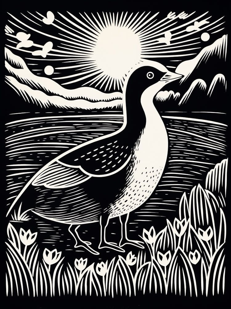 B&W Bird Linocut Coot 3