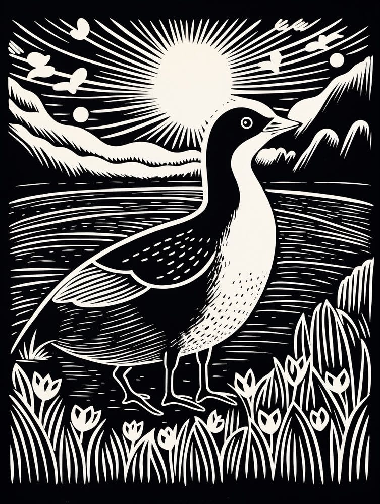B&W Bird Linocut Coot 3