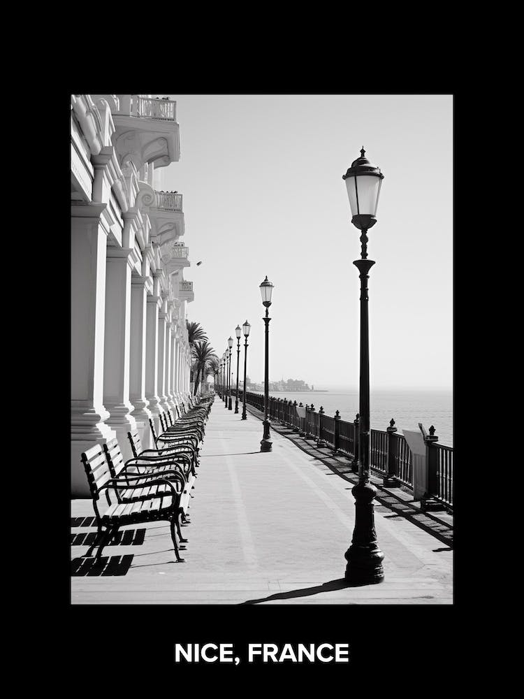 Poster Of Nice, France, Mediterranean Black And White Photography Analogue 3