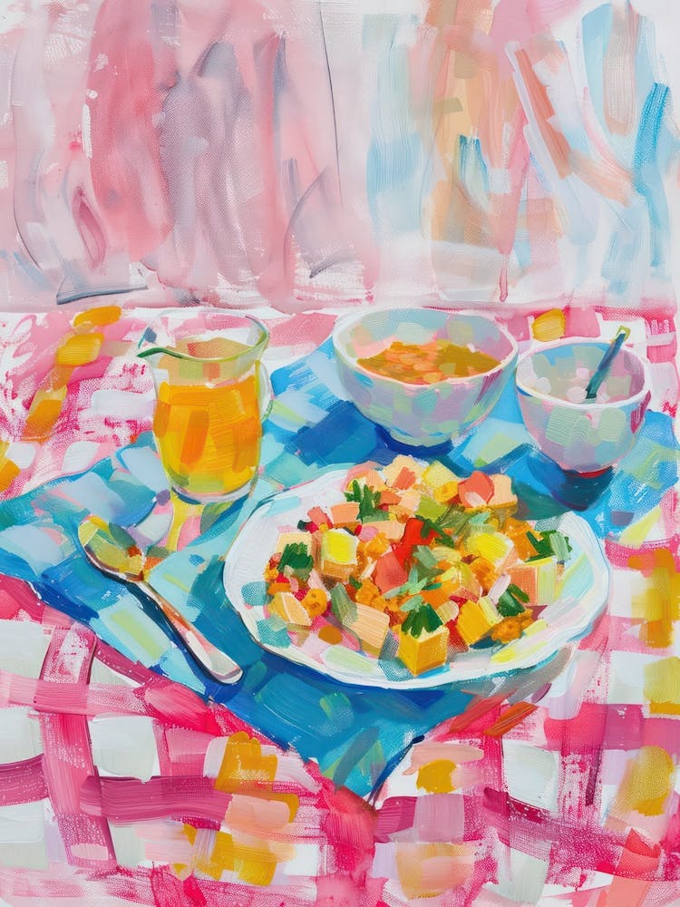 Pink Breakfast Food Scrambled Tofu 1