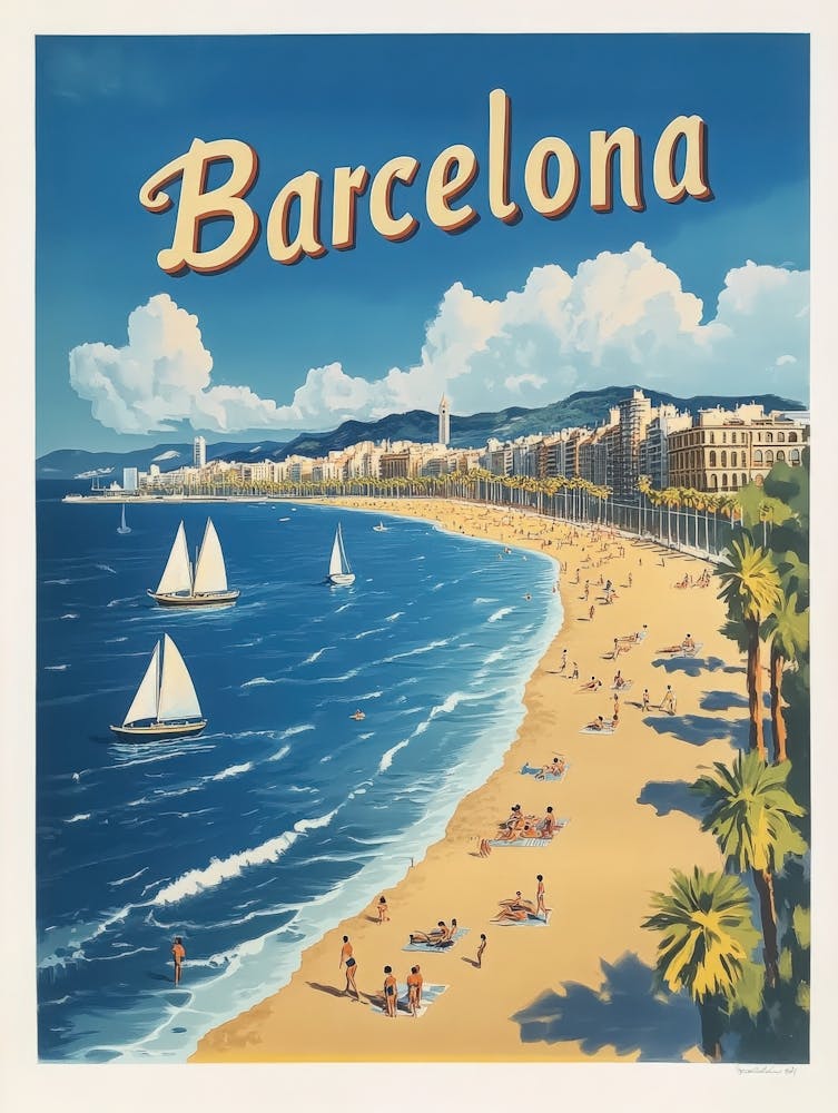 Aihrgdesign A Mid Century Modern Travel Poster For Barcelona 2