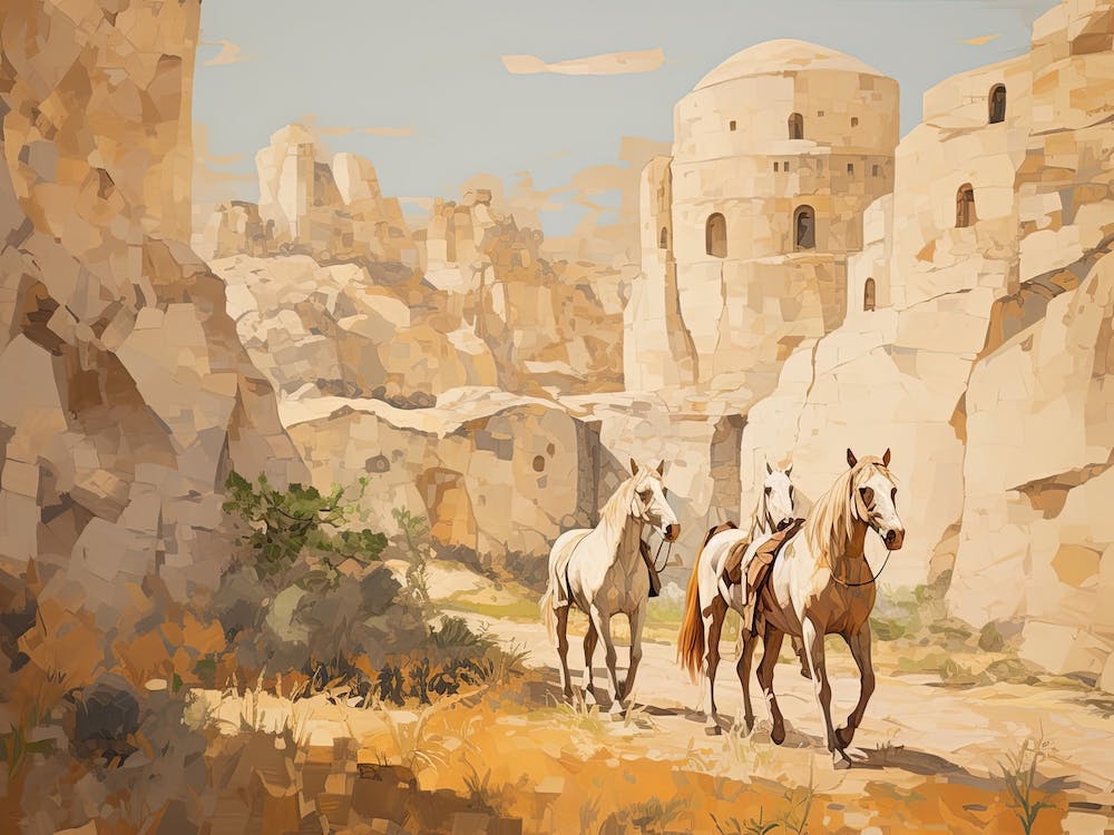 Horses Painting In Cappadocia, Turkey, Landscape 2