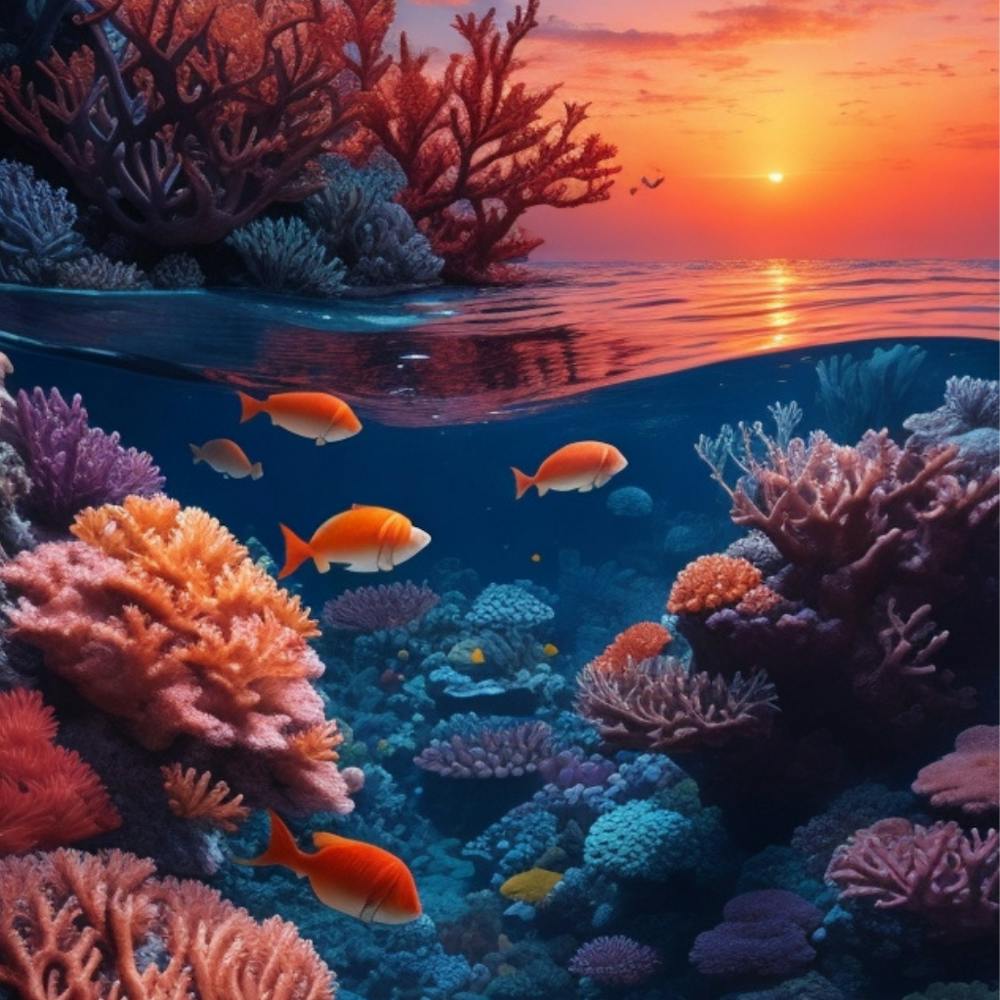 Coral Reef At Sunset