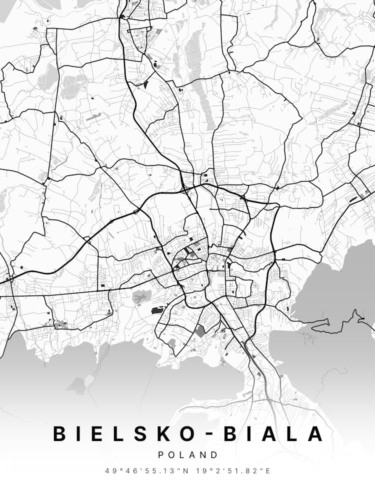 Bielsko Biala Poland White Map