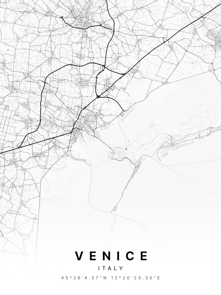 Venice Italy White Map
