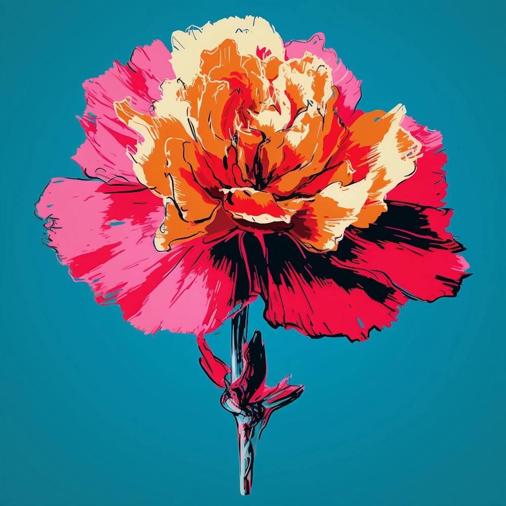 Andy Warhol Style Pop Art Flowers Carnation Dianthus 2 Square