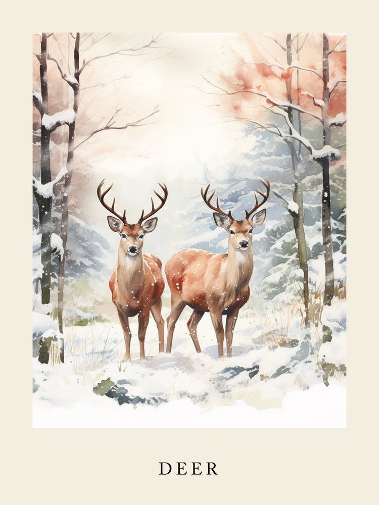 Winter Watercolour Deer 5 Poster