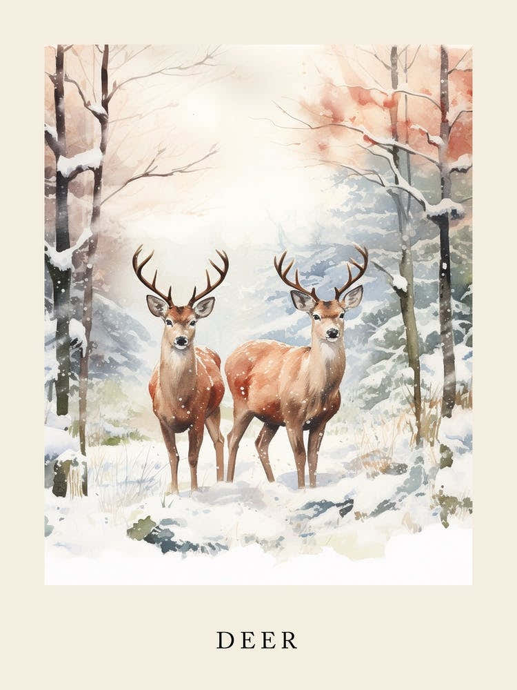 Winter Watercolour Deer 5 Poster