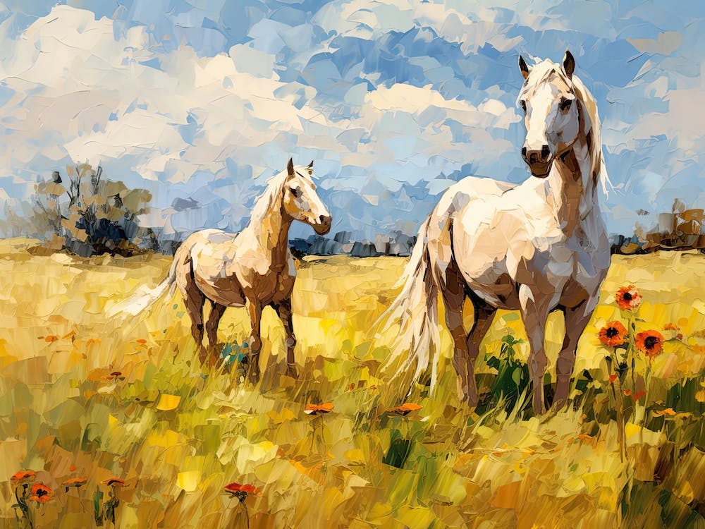 Horses Painting In Transylvania, Romania, Landscape 2