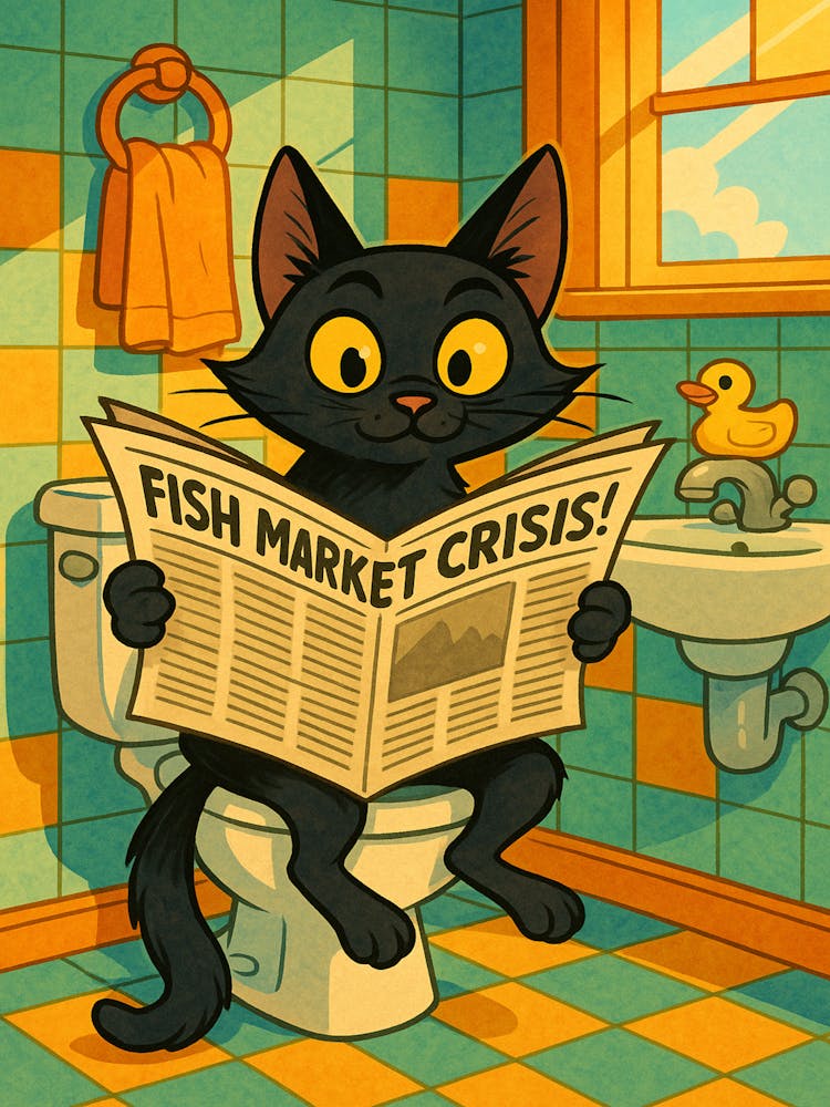 Black Cat Reading A Newspaper 2