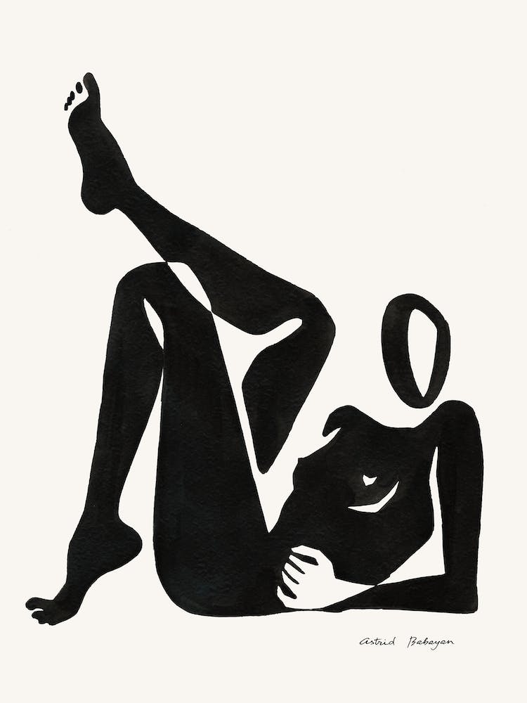 Minimal Black Nude Painting Lying Woman
