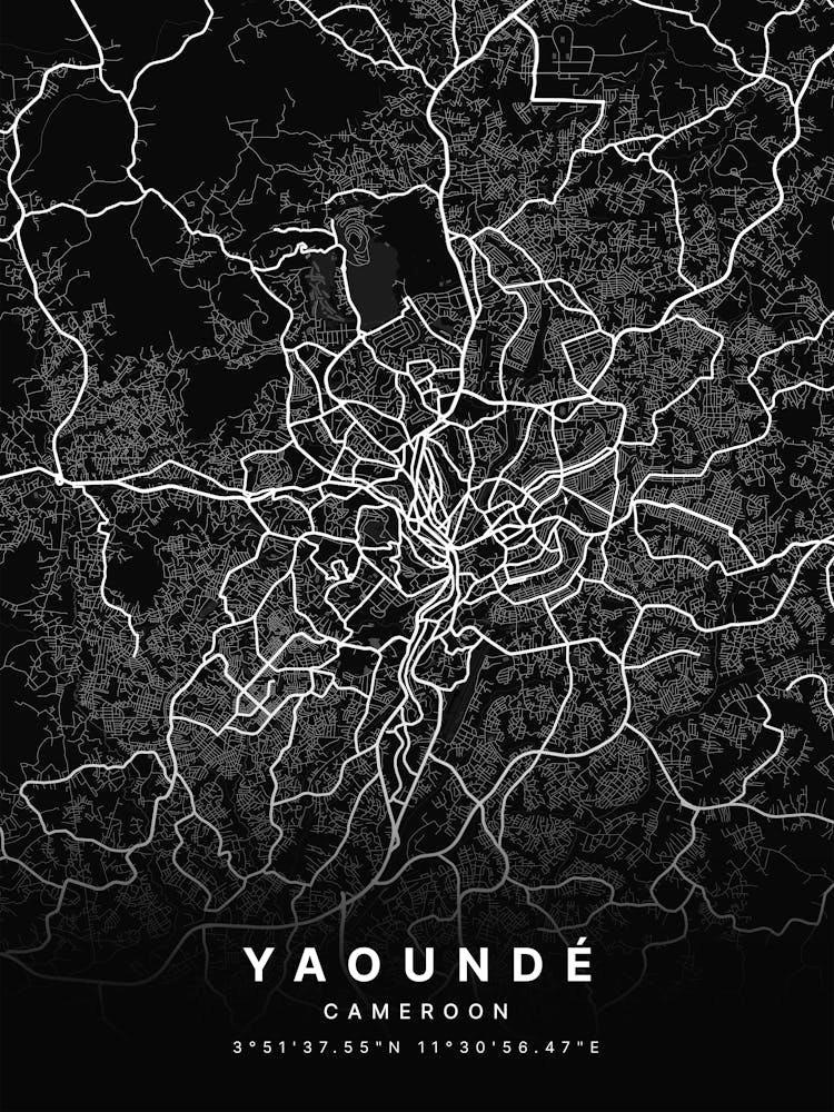 Yaounde Cameroon Black Map
