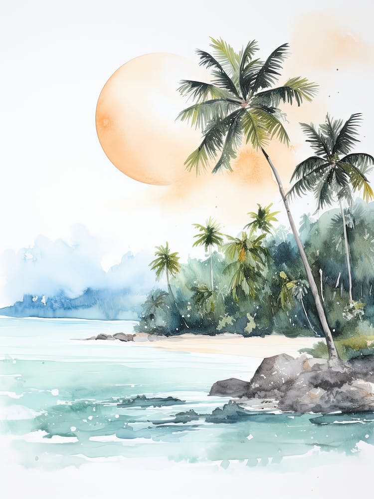 Watercolour Of Anse Lazio   Praslin Island Seychelles1