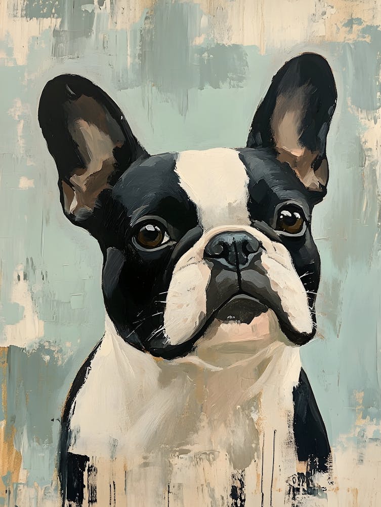 Bouledogue Français Minimaliste Avec Fond Bleu 1