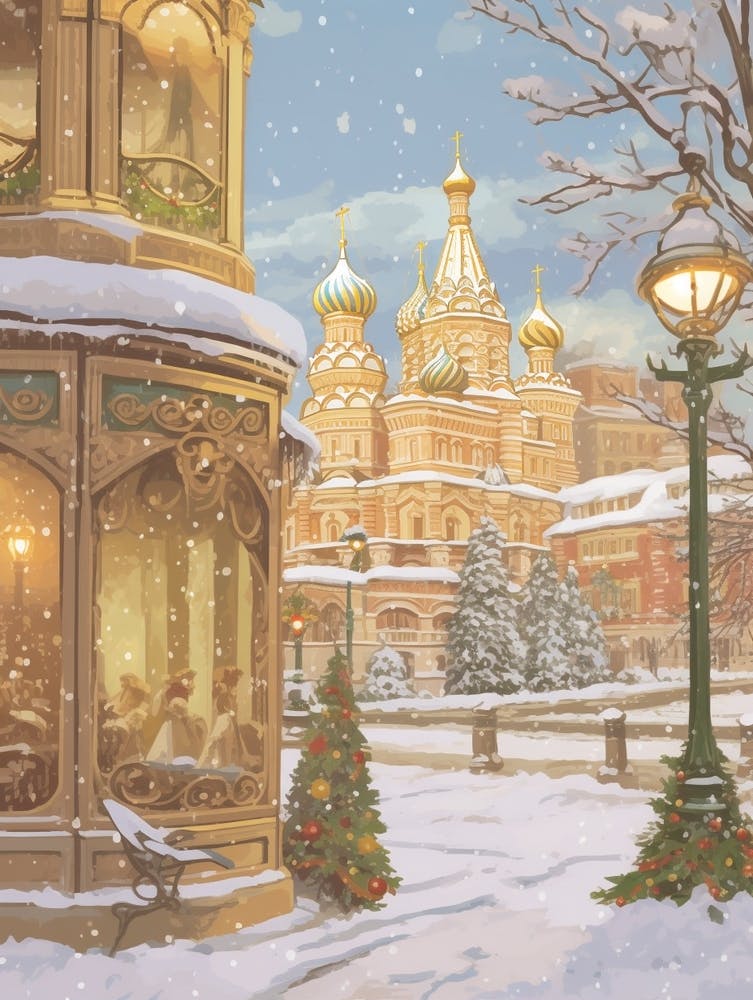 Vintage Winter Illustration Moscow Russia 4