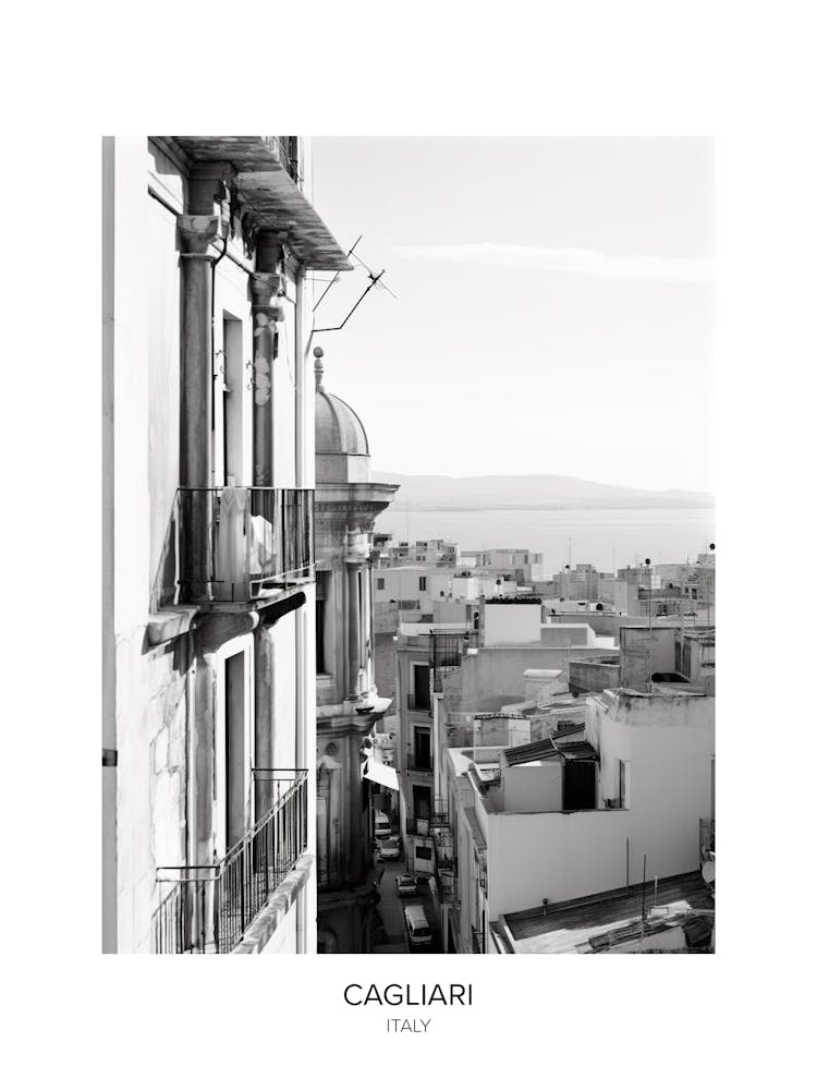 Poster Of Cagliari, Italy, Black And White Photo 3
