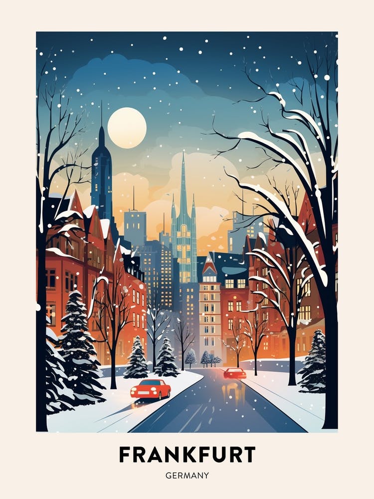 Winter Night  Travel Poster Frankfurt Germany