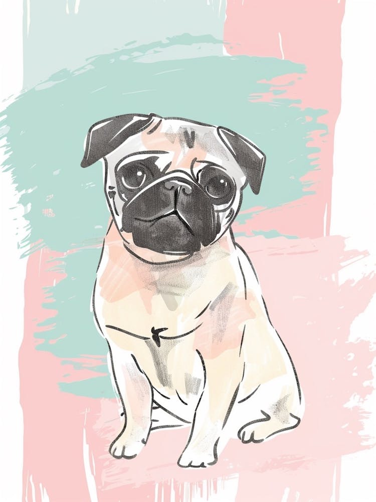 Pug Dog Pastel Line Illustration  3