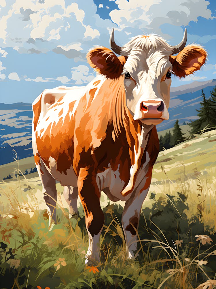 Bucolic Brushstrokes Watercolor Cow