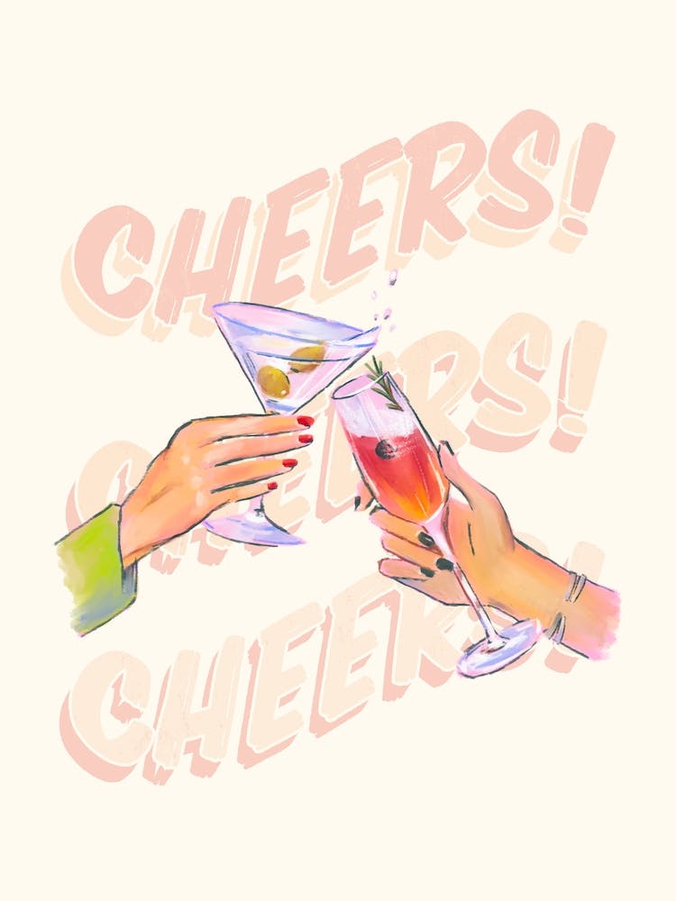 Cheers Cocktail Illustration Bar Cart