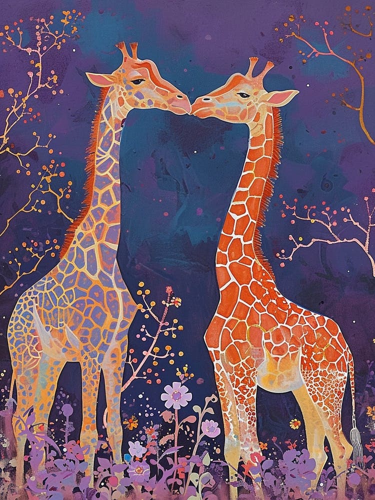 Lilac Giraffe Watercolour Style Illustration 9