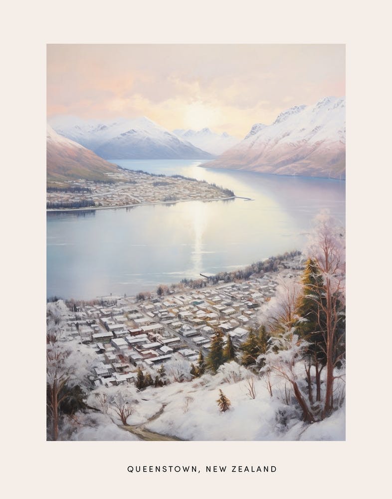 Dreamy Winter Painting Poster Queenstown New Zealand 1