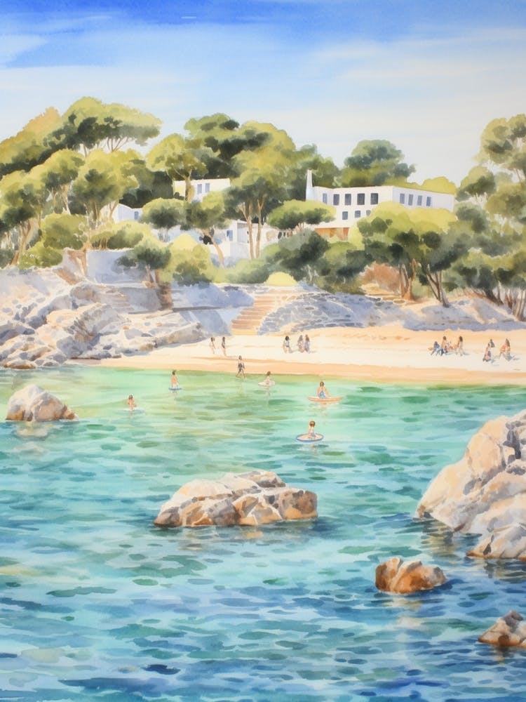 Swimming In Skiathos Greece Watercolour