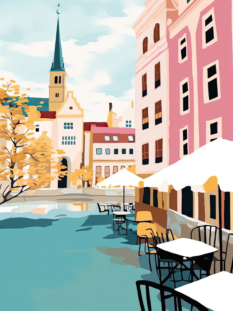 Helsingborg, Sweden, Flat Pastels Tones Illustration 4