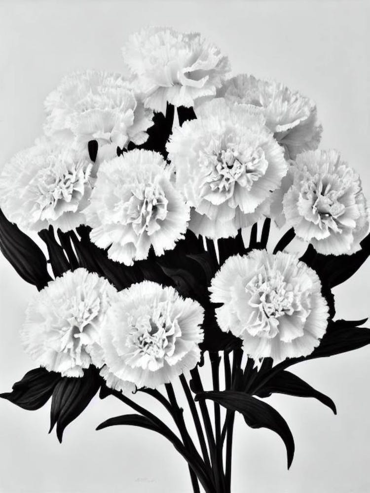 Carnations B&W Pencil 6 Flower