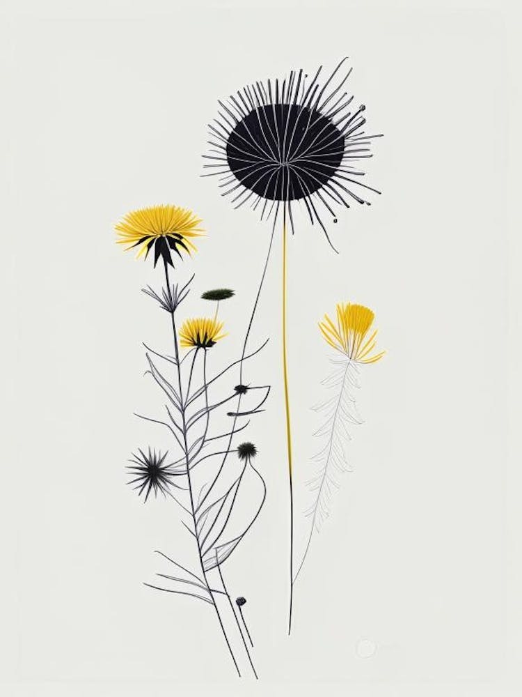 Dandelion Spices And Herbs Minimal Line Drawing 1