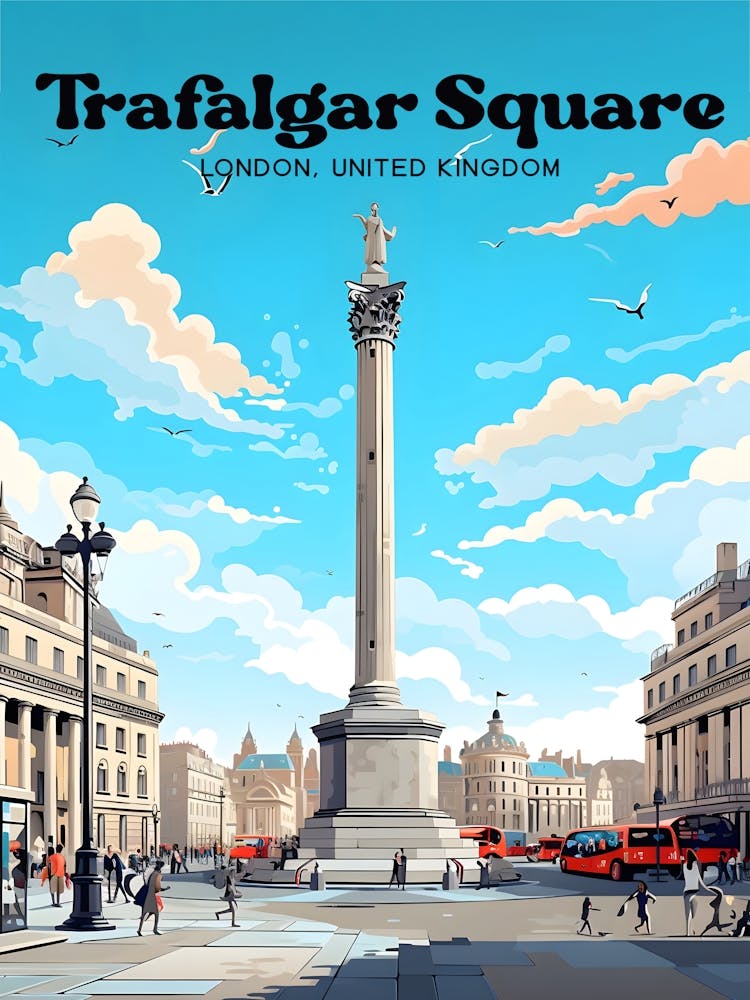 Trafalgar Square London United Kingdom Summer Modern Travel Illustration