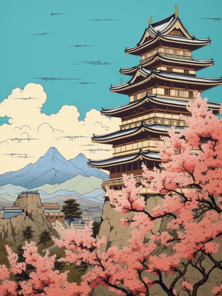 Gifu Castle, Japan Vintage Travel Art 2