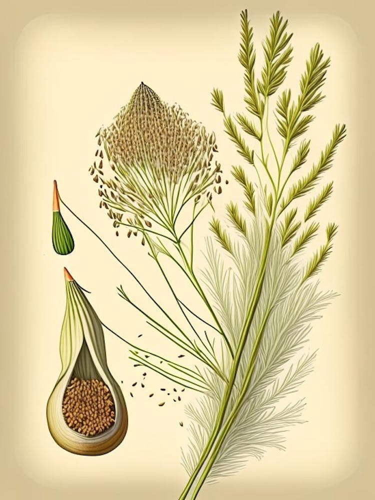 Fennel Seeds Spices And Herbs Retro Drawing 1