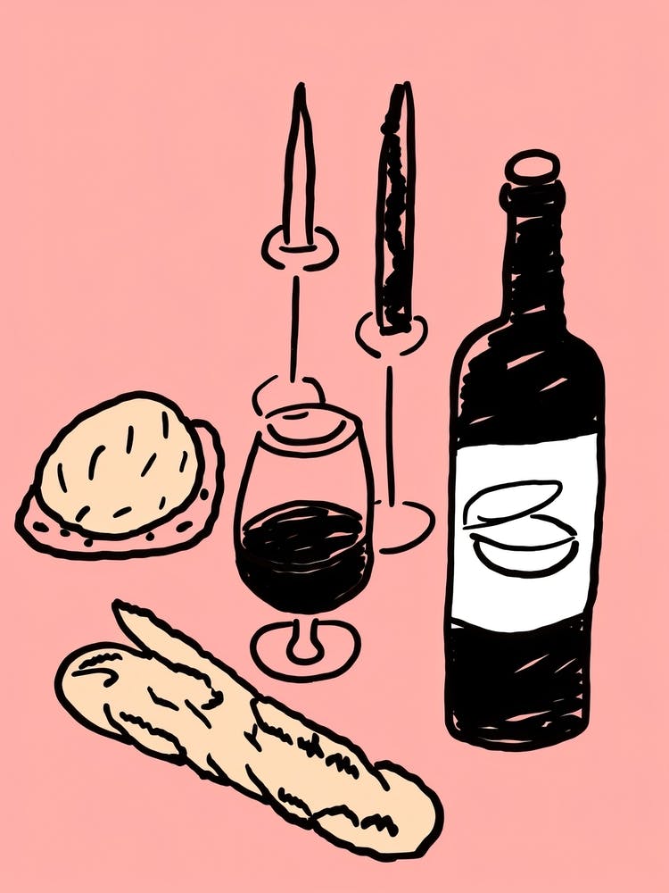 Wine Bread And Candles Kitchen Dinner Pink