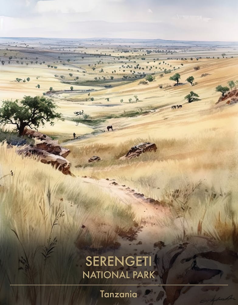 Serengeti National Park Tanzania Watercolour 1