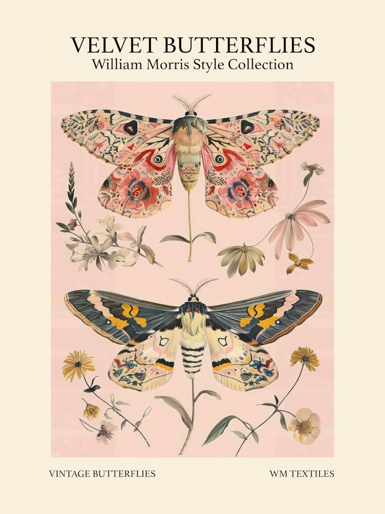 Velvet Butterflies Collection Vintage Butterflies William Morris Style 1