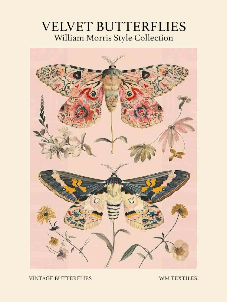 Velvet Butterflies Collection Vintage Butterflies William Morris Style 1