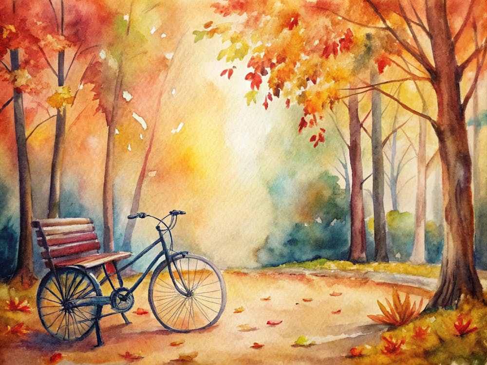 A Cozy Autumn Scene With A Bicycle Parked Near A (1)