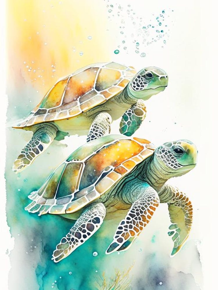 Naturschutz Meeresschildkröten, Meeresschildkröten Märchenbuch-Aquarelle 1