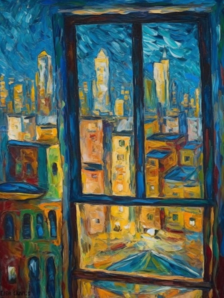 Window View Of Dubai United Arab Emirates In The Style Of Expressionism 3