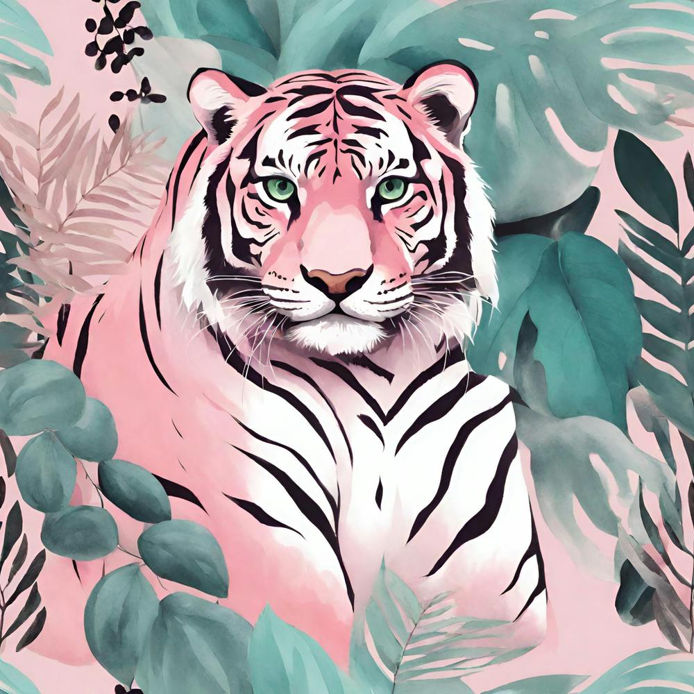 Pinker Tiger Grüne Blätter 5