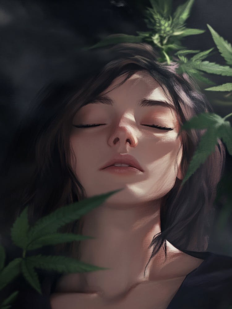 Girl With Marijuana Leaves